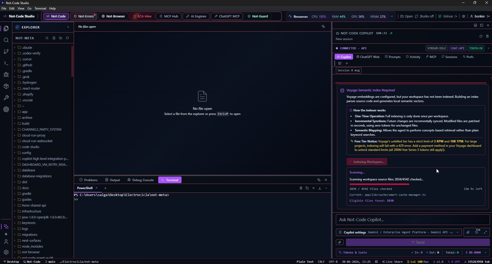 Not-Code Windows Voyage AI semantic scanning progress window.